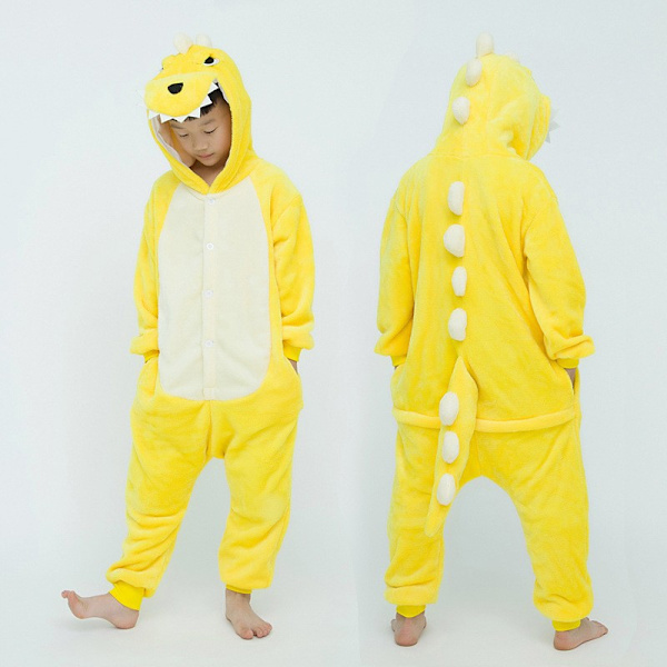 Flanellpyjamas, förtjockade för både män och kvinnor, barnsliga djur, ekorrar, tecknade jumpsuit-pyjamas, hemmakläder, Stitch-fladdermöss Yellow Dinosaur 100cm
