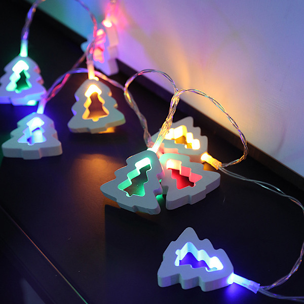 Jul Antik Dekoration Liten Belysningskedja Led Trä Pendel Julgranslampa String Belysningskedja Four-Color Christmas Tree 6M40led