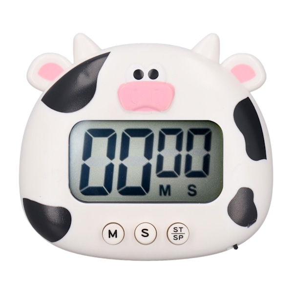 Digital Kökstimer Uppräkning Nedräkning Cartoon Djurljud Blinkande Alarm Enkel Användning med Stativ för Matlagning Undervisning Vit Ko
