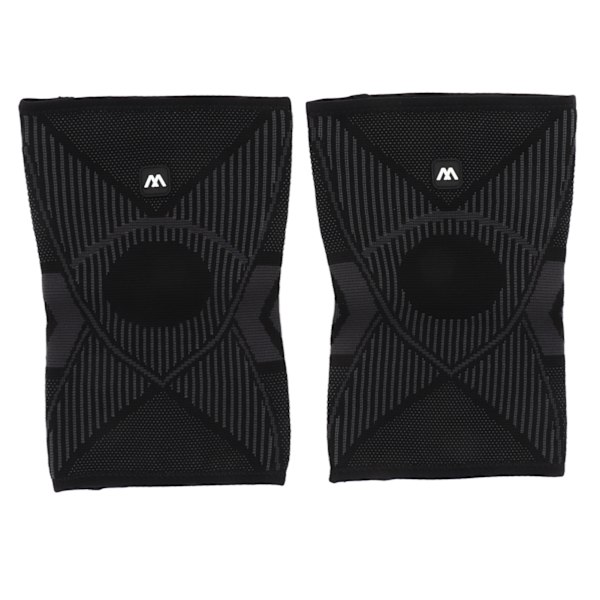 Ett par knäskydd, svart nylon, andningsbar elastisk knäskyddsstrumpa för fitness och sport, XL