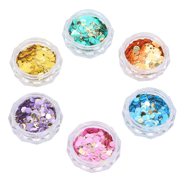 6 Ask Nagelglitter Sequin Set Blandade Flakes Glittrande Glansiga Nagelkonst Dekoration för Manikyr Ansikte