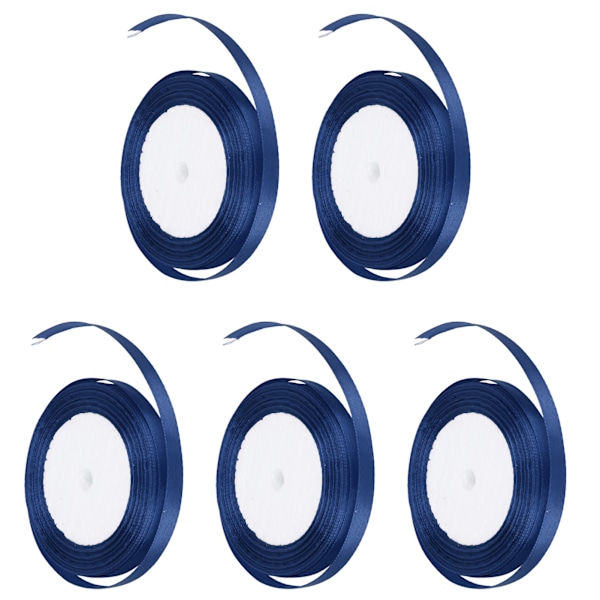 5-pack Satängband 22m Långt 10mm Brett Bröllopsfest Dekoration DIY Tillbehör för Presentkaka Godisask Inpackning Mörkblå