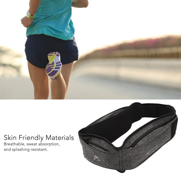 Löparbälte med Flera Fickor Jogging Midjeväska 60‑85cm Justerbar Bekväm för Utomhus Svart Melange