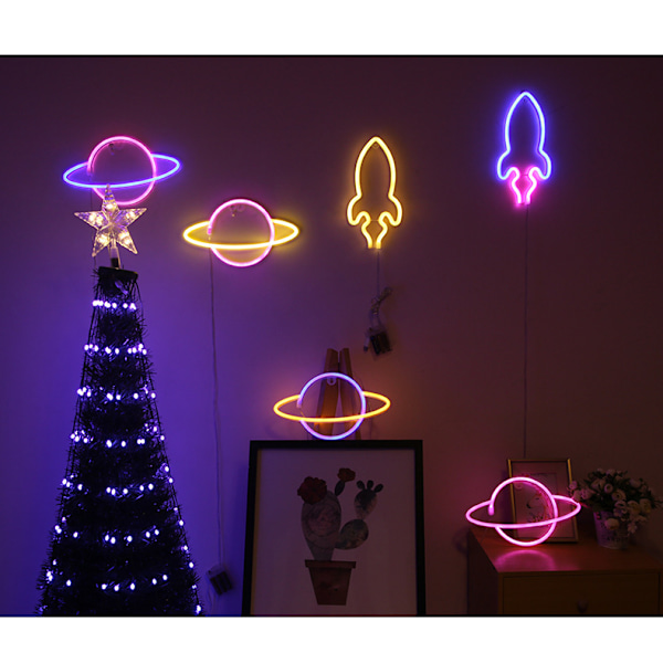 LED Planet Rocket Neon Light Style Färgglada Ljus 4