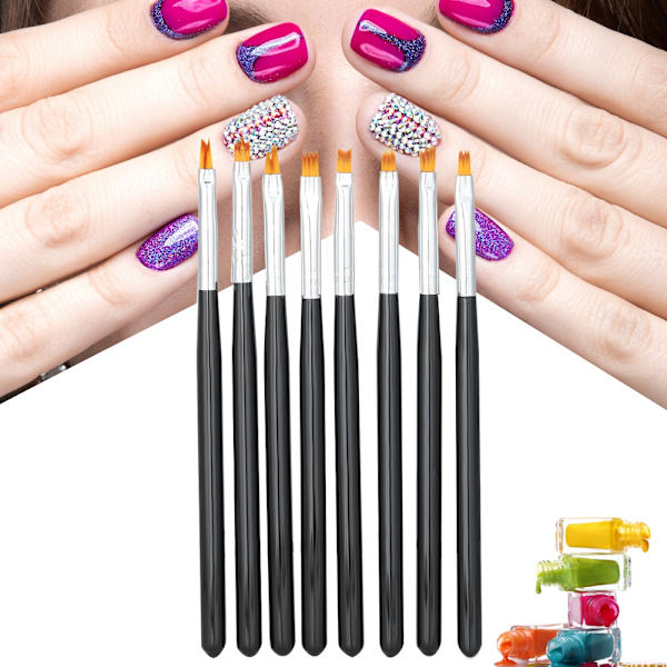 8-pack nagelkonstpenselset - Blommönster, målning, kronblad, gradientpenna, manikyrverktyg
