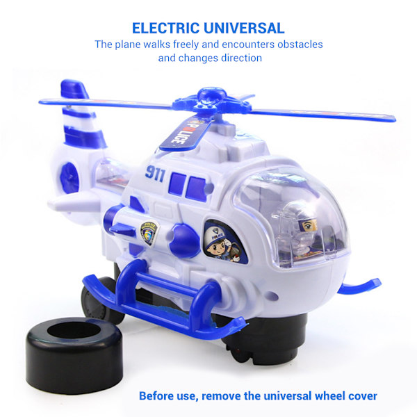 Barnens Polis Helikopterbil Leksak med Ljus och Musik Batteridriven Automatisk Bump and Go Fordon Bil