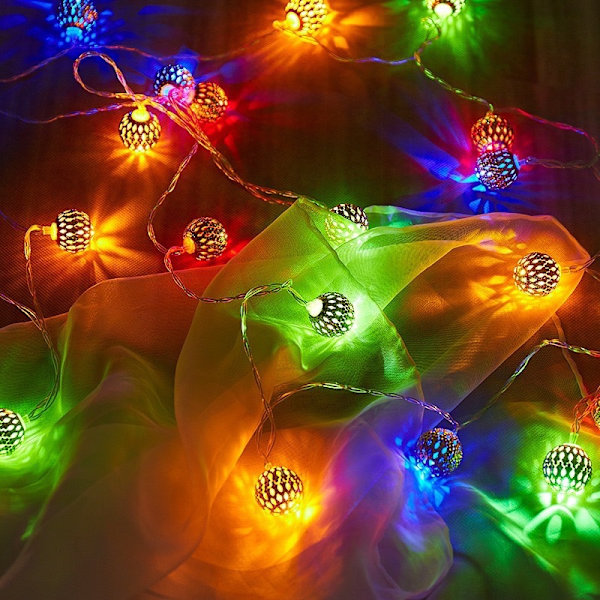 Jul födelsedag och semester dekorationer String Led färgad lampa Smidesjärn marockansk boll belysning Color 1.5M10led USB