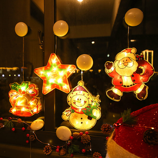 LED-julkulor med tecknade motiv, fönster-sugkoppslampa, julstämningsbelysning, färgade lampor Small Five-Pointed Star