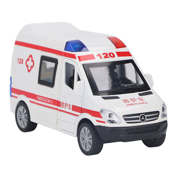 Dra tillbaka Mini Bil Fem Dörrar Intressant Legering 14x6x7.5cm Ambulans Leksak med Belysning Musik Medium Storlek
