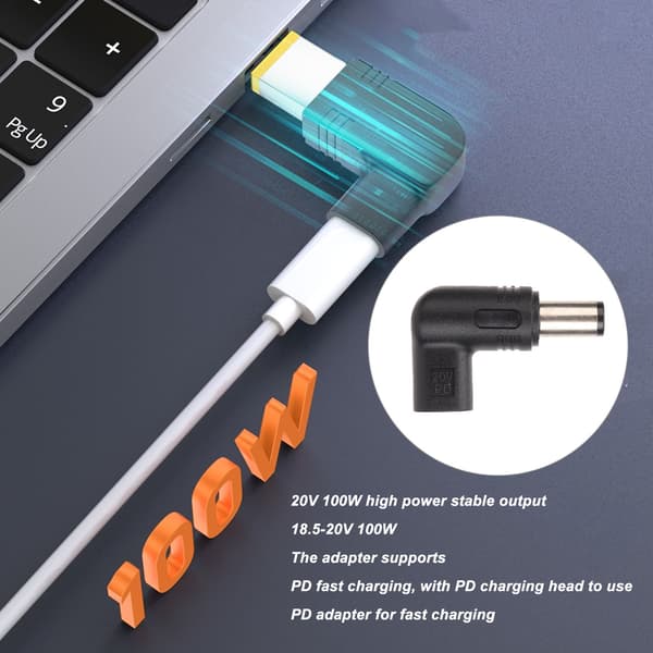 100W PD USB 3.1 Typ C Hon USB C till DC 18.5‑20V 7.4x5.0mm Hanadapter PD Emulator Trigger 90 Grader Vinklad för Dell Laptop