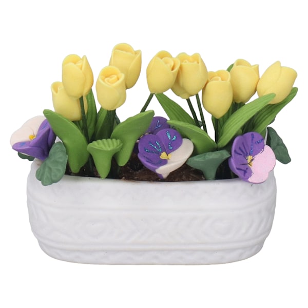 Dockhus Lera Blomma Simulation Miniatyr Krukväxt Blomma Lera Gul Tulpan Blomma 1/12 Dockhus Tillbehör Dekoration