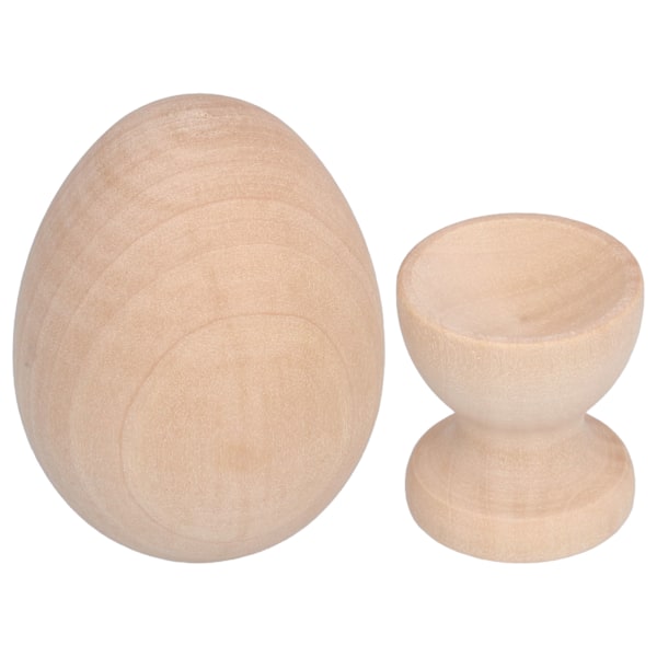 Omålade Träpåskägg Falska Artificiella Ägg med Äggkoppshållare för DIY Dekoration CraftEgg Färg Ellipse