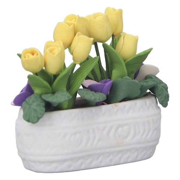 Dockhus Lera Blomma Simulation Miniatyr Krukväxt Blomma Lera Gul Tulpan Blomma 1/12 Dockhus Tillbehör Dekoration