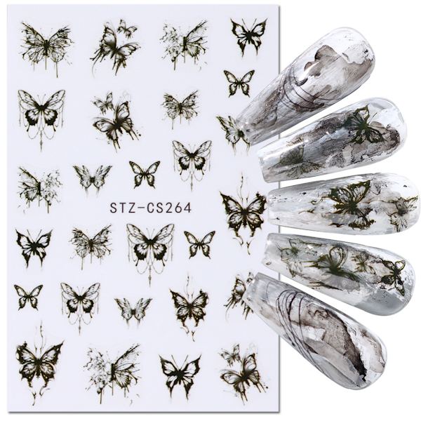 3 st Silver Hollow Butterfly Nagelstickers C