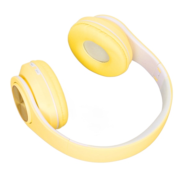 Bluetooth-headset med brusreducering, hopfällbart, över örat, trådlöst, med färgglada lampor för telefon, bärbar dator, gul