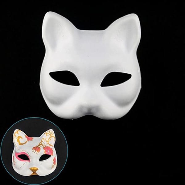 Kattmask Vit Kattmask Tom DIY Halloween Mask Djur Halvmask Maskeradboll 2PCS