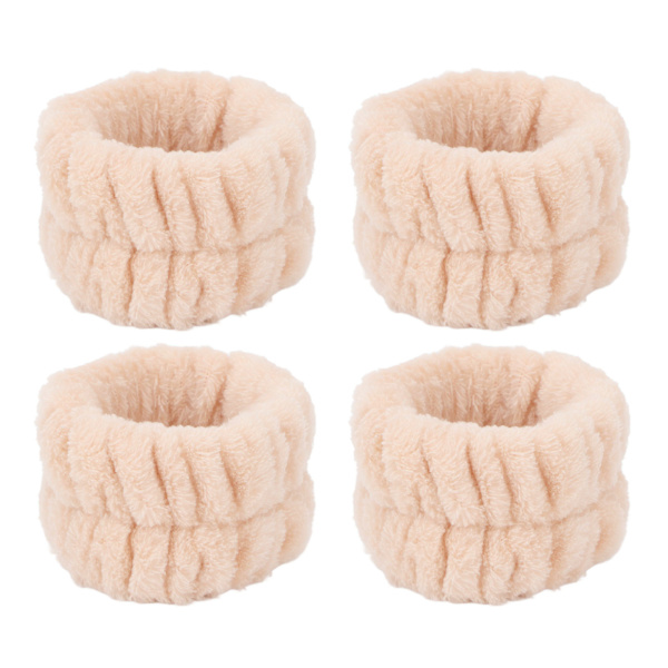 2 Par Armband för Ansiktsrengöring Vattenabsorberande Mjuk Flanell Armband Handtvättband Krämvit