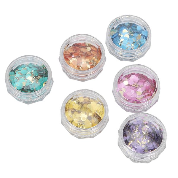 6 Ask Nagelglitter Sequin Set Blandade Flakes Glittrande Glansiga Nagelkonst Dekoration för Manikyr Ansikte