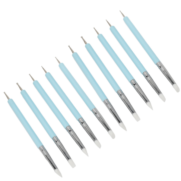 2-pack Dubbla Spetsar Nagelkonst Punktpenna Silikonhuvud Nagelkonst Skulptur Polish Carving Pen