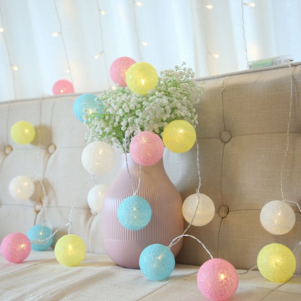 LED Juldekoration Hem Nyår Dekorativ Lampa Bomullsboll Ljuskedja Vinstock Bal Färgad Lykta Girly Heart 3M20led USB