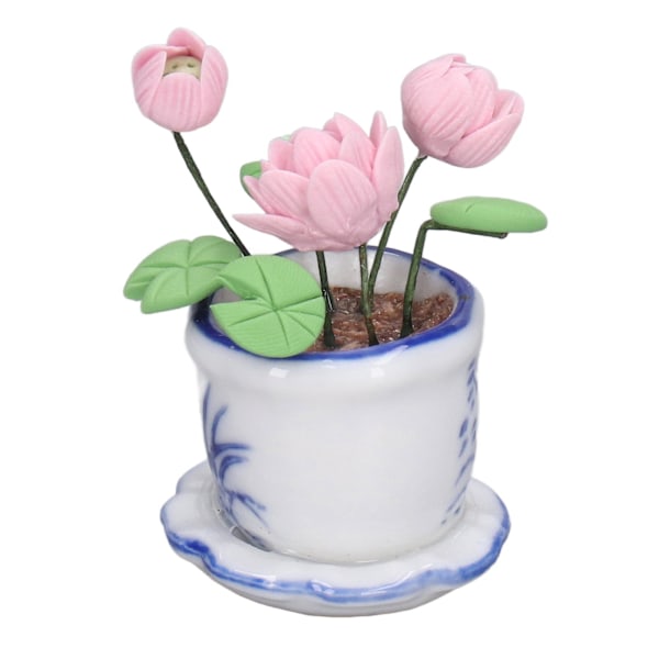 Skala 1:12 Dollhouse Lotus Blomkruka Miniatyr Hartsdekor Liten Lotuskruka i kruka