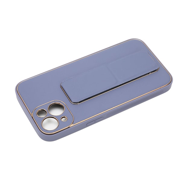 Innovativt Telefonfodral Full Metallram Läder Anti-Fall Skyddande Telefonfodral med Vikbart Stativ Armband för Iphone 13 Lila