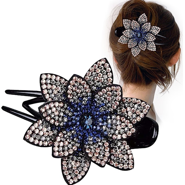 Rhinestone Blomster Hårklämmor Elegant Böjd Hårklämma för Kvinnor Flickor