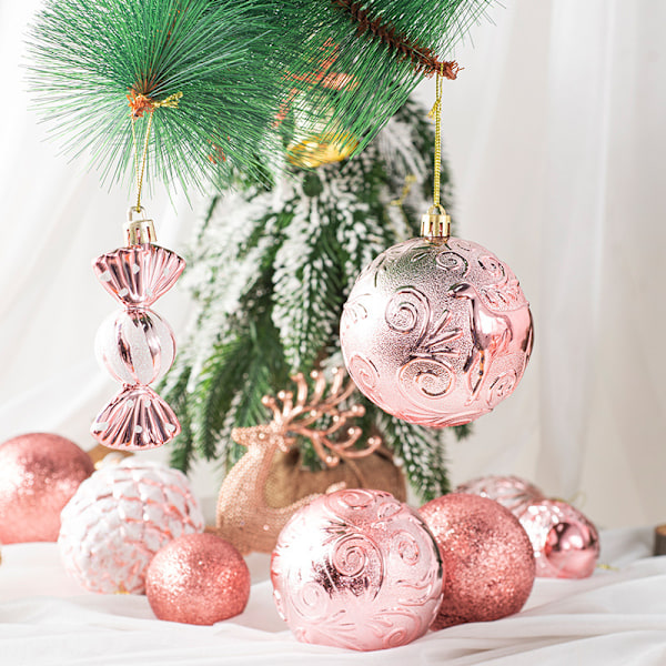 25 st Juldekorationsboll Kreativ Konstig Form Printing Dräkt Julgran Klä upp Litet hänge Rose Gold