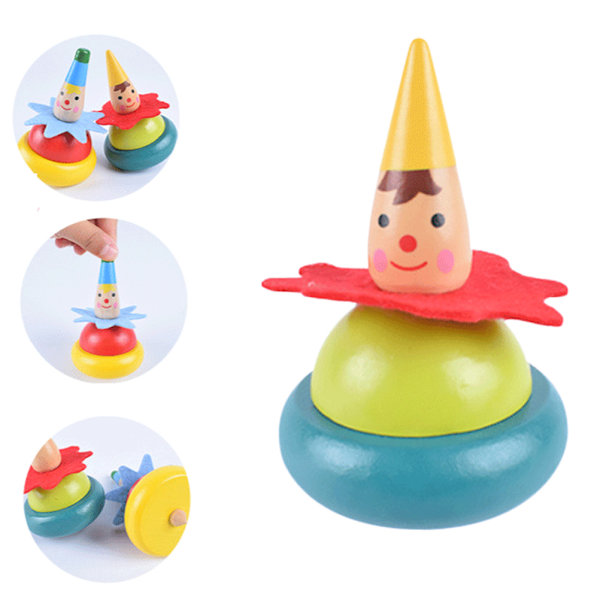 2st Slumpmässig färg Trä Clown Spinning Top Tumbler Toy Clown Pedagogisk present till barn Baby