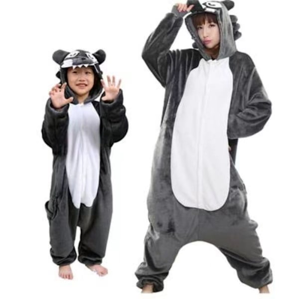 Flanellpyjamas, förtjockade för både män och kvinnor, barnsliga djur, ekorrar, tecknade jumpsuit-pyjamas, hemmakläder, Stitch-fladdermöss Grey Wolf 100cm