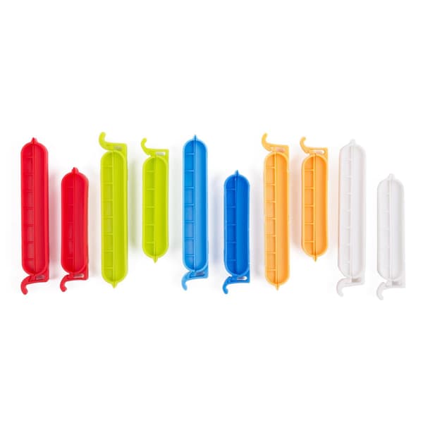 10-pack påseklämmor i 2 storlekar, flerfärgade
