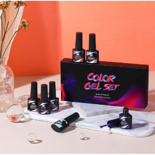 6-pack nagelgel-färgset nagelkit polygel