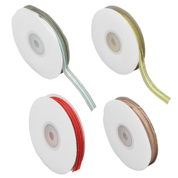 4-pack Satinband med Gyllene Kant, 9mm Bredd, 4 Färger, 22m Längd, Set för DIY-Tillbehör