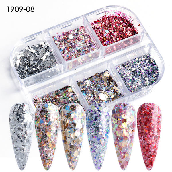 3 st Nail Glitter Magic Mirror Aurora Iridescent Puder Pärlpuder 3