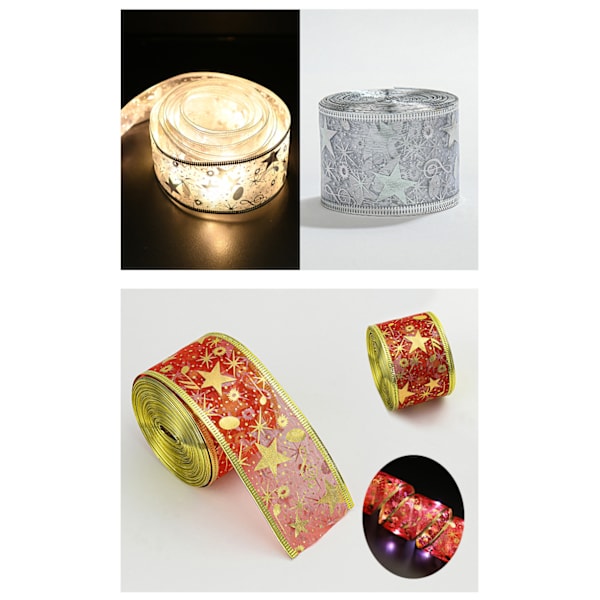 Jul dubbellager bronzing printed koppartråd belysning kedja band Fem-uddig stjärna lysande band Red/5 M/Battery