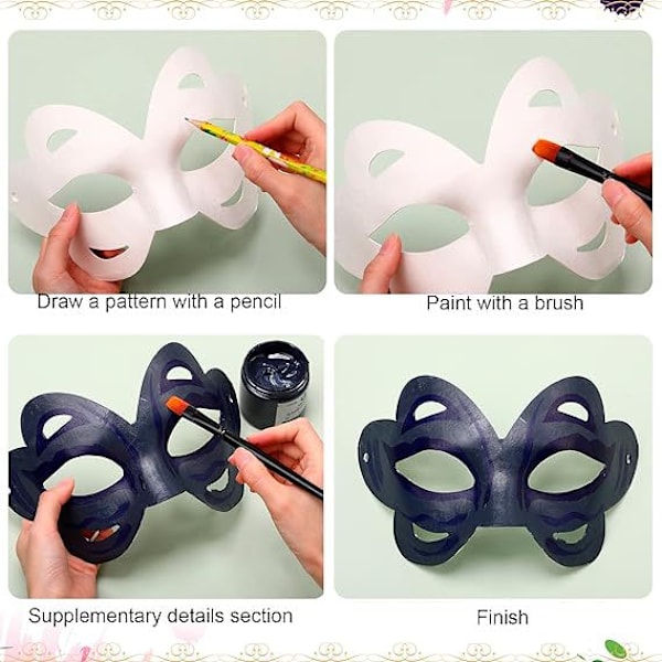 Kattmask Vit Kattmask Tom DIY Halloween Mask Djur Halvmask Maskeradboll 9PCS