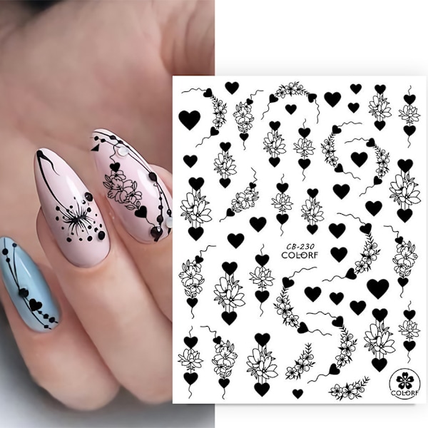 3 st Nagelklistermärken med 3D-linjer, bokstäver och hjärtan cb230