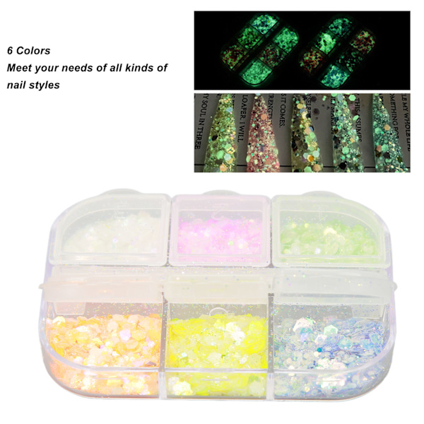 Nagelglitter Blandat Glitter 6 Färger Lysande Dekorativ Nagelkonst Sekvenser för DIY-konst