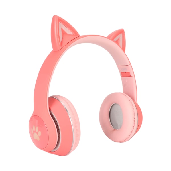 Barn Bluetooth-hörlurar med kattöron, trådlöst och trådbundet läge, hopfällbara, med mikrofon, LED-lampa och volymkontroll