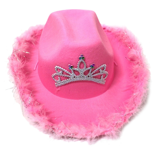 Rosa Cowboyhatt i Filt med Halsbandssnöre Cosplay Party Kostymtillbehör Lekkläder för Kvinnor
