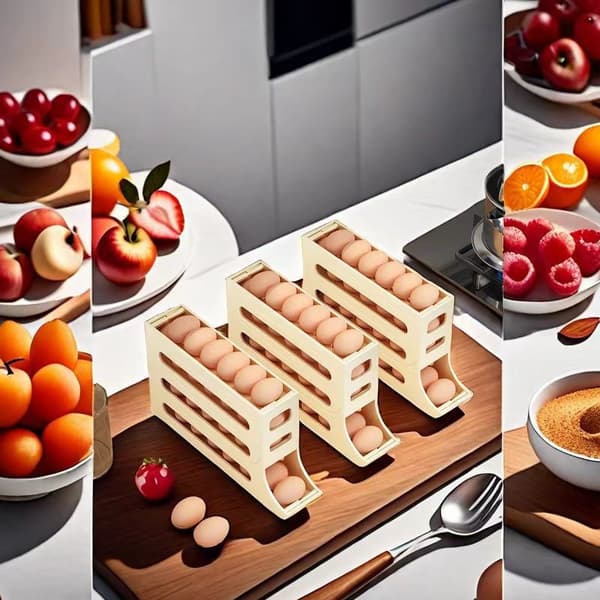 Äggförvaringslåda, äggställ, automatisk rullande ägglåda Cream color 2pcs