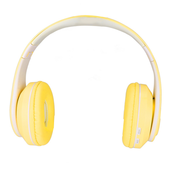 Bluetooth-headset med brusreducering, hopfällbart, över örat, trådlöst, med färgglada lampor för telefon, bärbar dator, gul