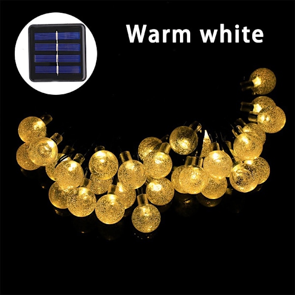 Solcellsdrivna LED-ljusslingor med kristallkulor, varmvit, 9,5 m, 50 LED