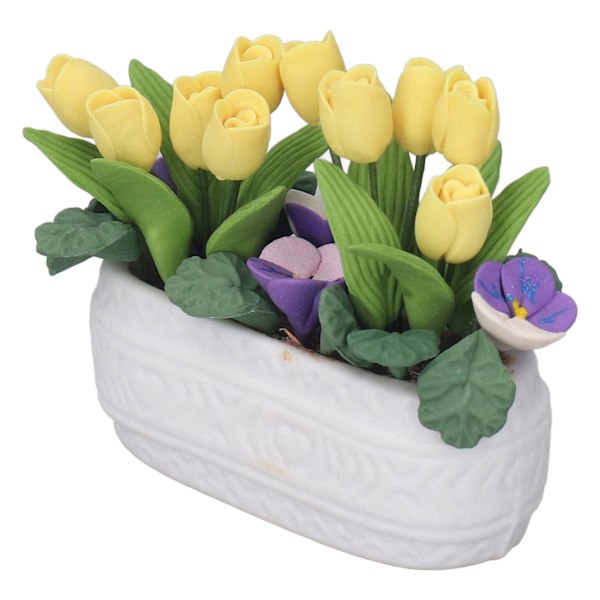 Dockhus Lera Blomma Simulation Miniatyr Krukväxt Blomma Lera Gul Tulpan Blomma 1/12 Dockhus Tillbehör Dekoration