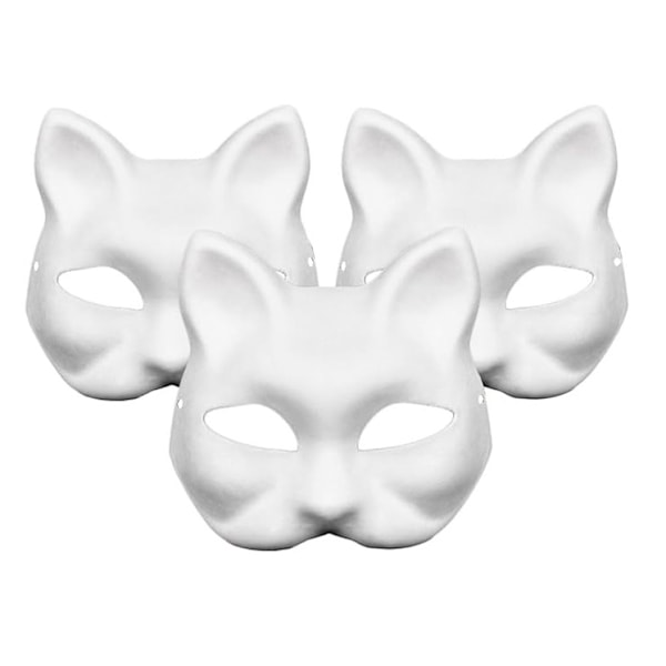 Kattmask Vit Kattmask Tom DIY Halloween Mask Djur Halvmask Maskeradboll 3pcs