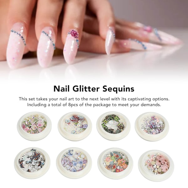 8 st Resin Blandade Nagelpaljetter Färgglada Nagelkonst Nagelglitter Paljetter Flakes DIY Design Manikyr Dekorationer