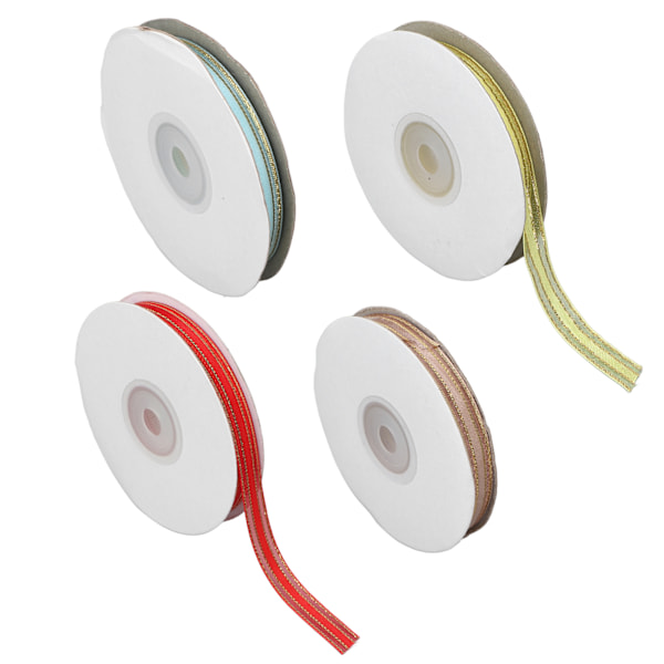 4-pack Satinband med Gyllene Kant, 9mm Bredd, 4 Färger, 22m Längd, Set för DIY-Tillbehör