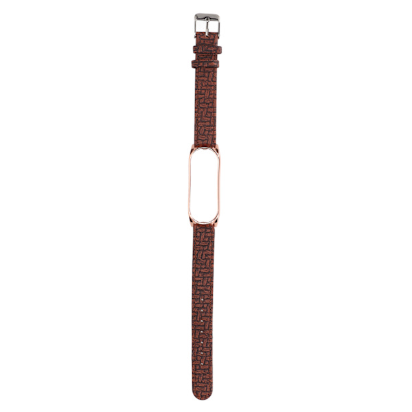 Smart Armband Smartwatch Armband Läderrem Metallhölje Anti-förlust för Mi Band 6 5 NFC (Brun Guld)