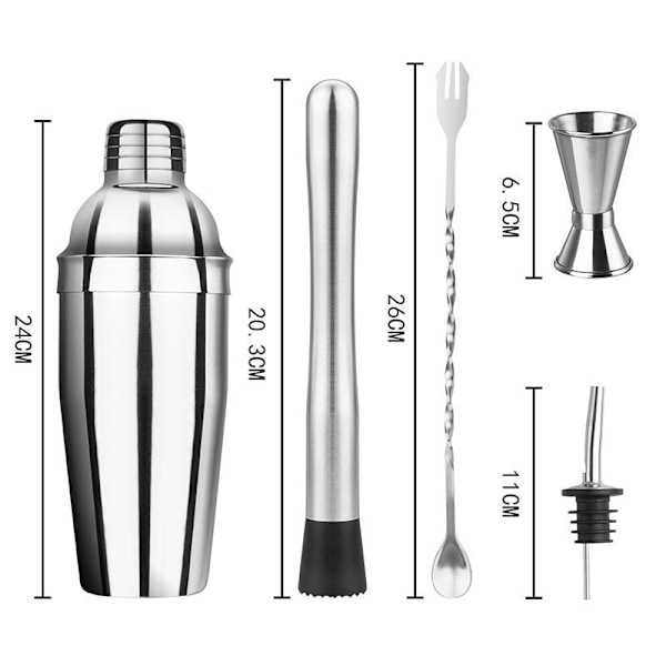Vinskakare set, rostfritt stål, shakerkopp set 6pcs 750ML