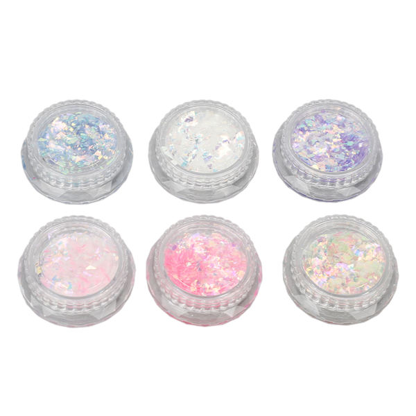 6 Ask Nagelkonst Glitterpulver Blandade Färger Manikyr Dekoration Sekvenser Flakes för Nagelsalong